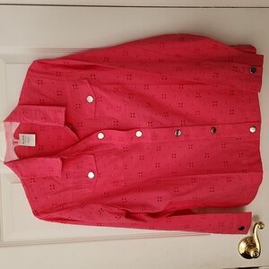 Eyelet 100% Cotton Button-Front Pink LS  Shirt Jacket Shacket  NWOT Size Medium